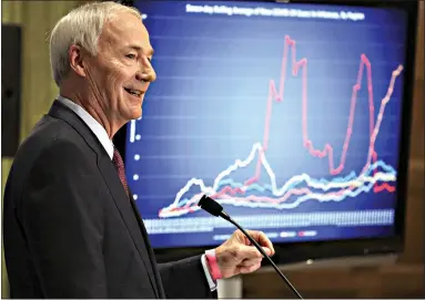  ?? Arkansas Democrat-Gazette/Staton Breidentha­l ?? Gov. Asa Hutchinson speaks Friday during his daily COVID-19 briefing at the state Capitol.