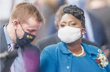  ??  ?? Pennsylvan­ia House Minority Leader Joanna McClinton, right, noted during a recent session that“Masks are supposed to be worn on the floor of the House, and I’ve counted over 30 members that currently are unmasked.”