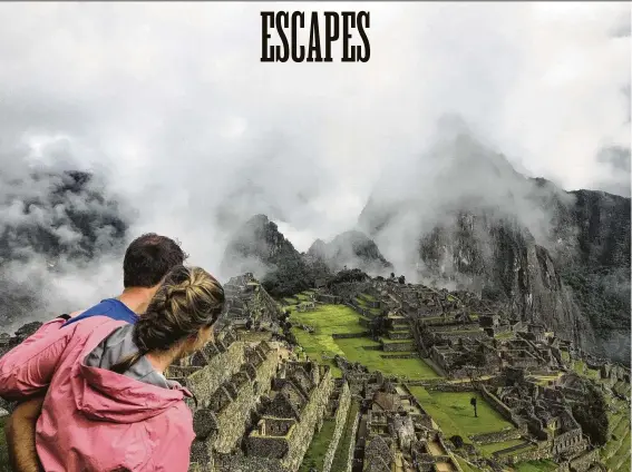  ?? Photos by Maggie Gordon / Staff ?? Houston Chronicle writer Maggie Gordon and her boyfriend, John Swatkowski, take in the view of Machu Picchu after hiking the Inca Trail.