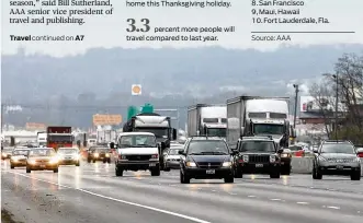  ?? STAFF PHOTOS ?? BELOW: Almost 90 percent of all travelers — 45.5 million — are planning to travel by car this holiday season, an increase of 3.2 percent over last year.