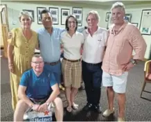  ??  ?? JOB WELL DONE: Organisers and sponsors of the Kleinemond­e Golf Day are, from left, Mel Gailey, Mike and Stephanie Fourie from Pulsit, Ken Hall from Greendoor Group, Rory Gailey and, in front, Ron Gellatley from GIC Insurance Brokers