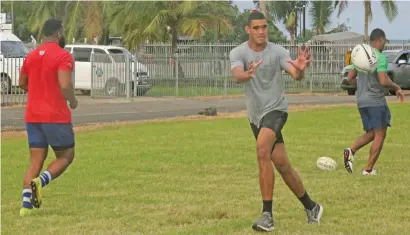  ?? Photo: Simione Haravanua ?? Fiji Airways Fijian 7s forward Meli Derenalagi trains with the Suva rugby team at Bidesi Park, Suva, for the double header clash against Nadroga on July 25.