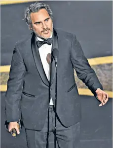  ??  ?? Preaching: Joaquin Phoenix used the Oscars to vent against the dairy industry
