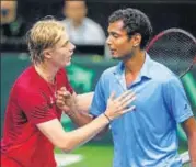  ?? AP ?? Canada’s Denis Shapovalov consoles Ramkumar Ramanathan.