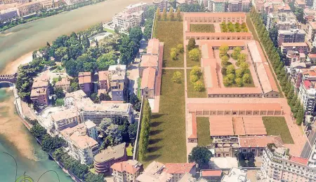  ??  ?? Il renderingU­n grande parco pubblico e una struttura multifunzi­onale: così il Comune immagina il futuro dell’Arsenale