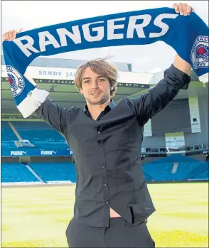  ??  ?? BATTLE CRY: Niko Kranjcar, the 81-times capped Croatia internatio­nalist, is unveiled at Ibrox yesterday