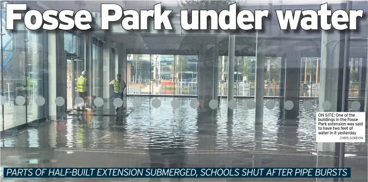  ?? ON SITE: One of the buildings in the Fosse Park extension was said to have two feet of water in it yesterday CHRIS GORDON ??