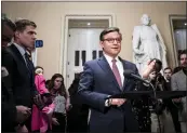  ?? HAIYUN JIANG — THE NEW YORK TIMES ?? House Speaker Mike Johnson, R-La., speaks to reporter at the Capitol in Washington on Wednesday.