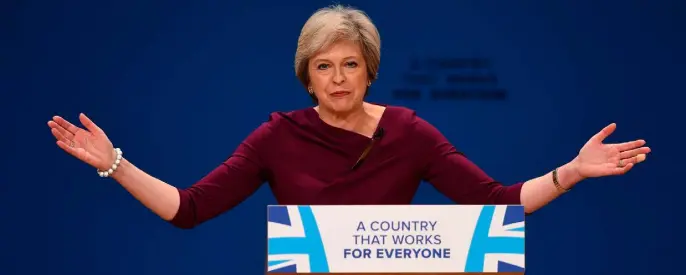 ??  ?? GREAT BRITISH TAKE OFF: The UK Prime Minister Theresa May addressing the Conservati­ve party conference last week where she announced plans to see through Brexit
