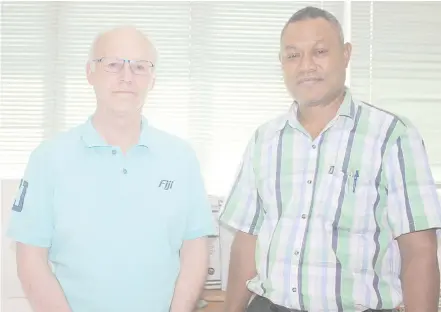  ?? Photo: Fiji National University ?? University of East Anglia in United Kingdom’s Professor Steven Hooper (left), and Fiji National University head of School of Mechanical Engineerin­g – Higher Education Joji Marau.