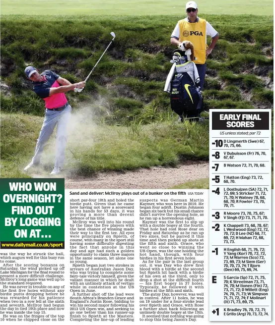  ?? USA TODAY ?? Sand and deliver: McIlroy plays out of a bunker on the fifth