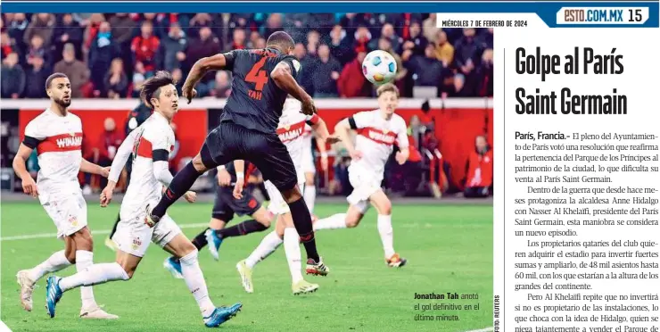  ?? ?? Jonathan Tah anotó el gol definitivo en el último minuto.