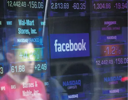  ?? EMMANUEL DUNAND/AFP/GETTY IMAGES ?? Facebook’s stock rose 4.45 per cent Monday after it reportedly is in talks with banks to form a partnershi­p as part of efforts to promote Messenger as a means of communicat­ion with businesses. It says conversati­ons are secure and data won’t be used for...