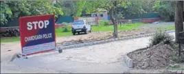  ??  ?? The minister has encroached upon a green belt by constructi­ng a road using interlocki­ng tiles outside his house in Sector 2, Chandigarh. HT PHOTO