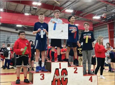  ?? ?? After teammate Cruz Bowers won the title at 75 pounds, Braxton Gerber followed it up with a title of his own at 80 pounds. He defeated Wade Richman of Woodlan by fall in the semifinal and then won 5-4 in the final against Amari Stigler of Heritage.