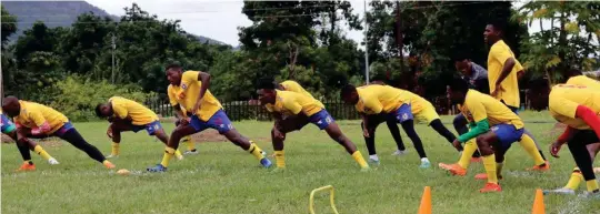  ?? ?? ▲ Sihlangu stretching during their training session in preparatio­n for the AFCON 2025 against Somalia.