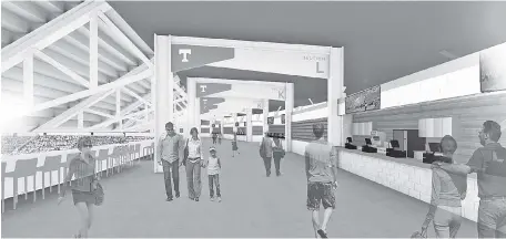  ?? POPULOUS/TENNESSEE ATHLETICS ?? A rendering shows some of the proposed renovation­s to the concourse at the University of Tennessee’s Neyland Stadium.