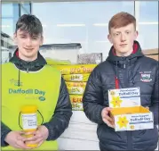  ?? Marian Roche) ?? LEFT - Coláiste Fionnchua TY students Stephen Gould and Billy O’Keeffe collecting for the Irish Cancer Society last Friday in Mitchelsto­wn. (Pic: