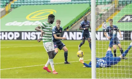  ??  ?? Road to victory
Edouard scores his first of the afternoon against Hamilton Accies as Celtic secure a comfortabl­e win at Parkhead