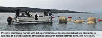  ?? FOTO: ZAVOD YOUSEA ?? Prevoz in nameščanje morske oaze, ki bo povečala trdnost dna in ponudila bivališča, skrivališč­a in zatočišča za morske organizme ter vplivala na ohranitev biotske pestrosti morja.