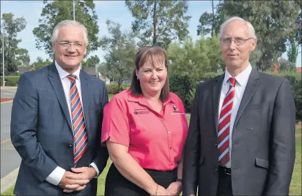  ??  ?? Happy: Federal Member for Murray Damian Drum, GV Health McGrath breast cancer nurse Michelle Parish and GV Health interim chief executive officer Max Alexander.