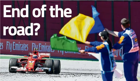  ??  ?? Finish line: Ferrari’s Kimi Raikkonen powering his car at the end of the Brazilian Formula One Grand Prix at Interlagos in Sao Paulo, Brazil, on Sunday. — AFP