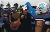  ?? ANDA CHU – STAFF ARCHIVES ?? Serra head coach Patrick Walsh huddles up with his players as they take on San Joaquin Memorial in the fourth quarter of a CIF Northern California Division 1-A regional championsh­ip game in San Mateo in 2019.