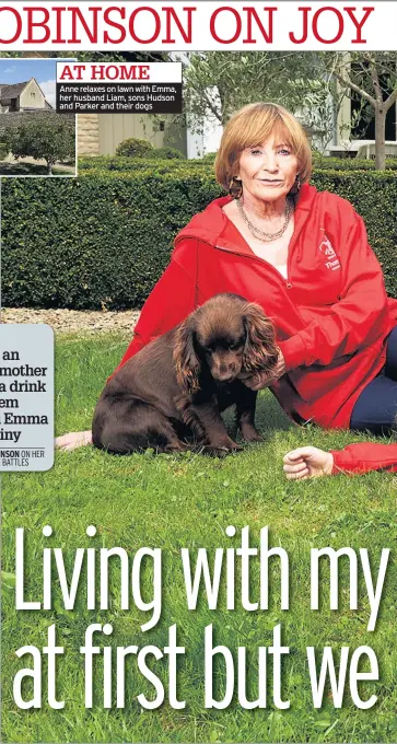  ??  ?? Anne relaxes on lawn with Emma, her husband Liam, sons Hudson and Parker and their dogs
