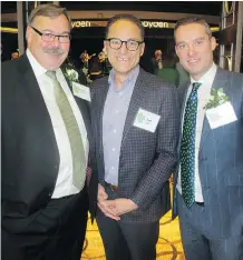  ??  ?? From left, at Boyden Global Executive Search’s Guinness & Green St. Patrick’s Day bash at the Calgary Petroleum Club are Boyden’s Kevin Gregor, Alberta Finance Minister Joe Ceci and Boyden’s Morgan Campbell. The super St. Paddy’s Day bash raised nearly...
