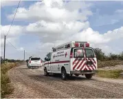  ?? AP ?? A Mexican Red Cross ambulance transports two Americans found alive after their abduction in Mexico last week, on the outskirts of Matamoros, Mexico, on Tuesday. Two other Americans were killed.