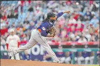  ?? Ashley Landis The Associated Press ?? Astros pitcher Framber Valdez threw eight innings of three-hit ball against the Los Angeles Angels at Angel Stadium.