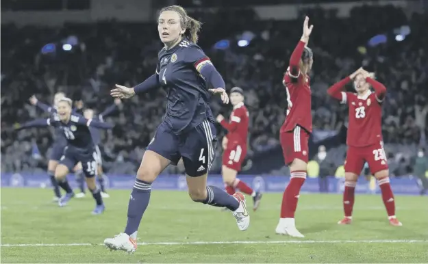  ?? ?? 0 Scotland captain Rachel Corsie scored in the World Cup 2023 Qualifier group B match with Hungary in October and she’ll be aiming to get on the scoresheet again tonight