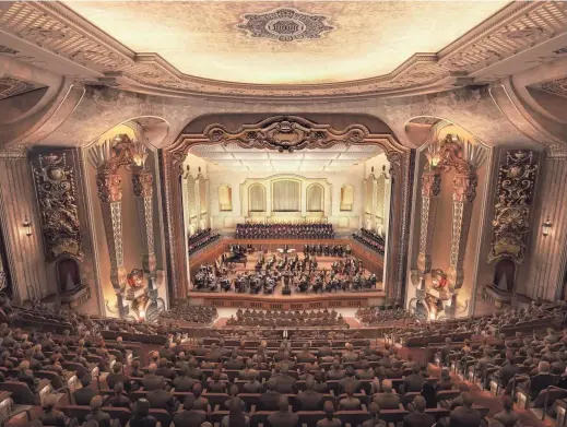  ?? MILWAUKEE SYMPHONY KAHLER SLATER / ?? A recent artist’s rendering of what a future Milwaukee Symphony concert in the Warner Grand Theatre could look like. On programs when the Milwaukee Symphony Chorus does not perform, people will be able to buy tickets to sit onstage, behind and above the musicians.