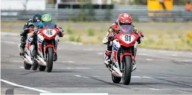  ??  ?? Rajiv Sethu (81) briefly leading Sunday’s Open Class race, followed by Mathana Kumar (46) and Abhishek V