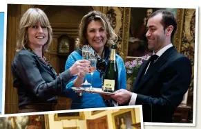  ?? ?? SANTÉ!
Luis – or is it Carson? – serves champers to Rachel and Lady Carnarvon