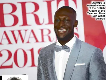  ??  ?? Stormzy is named winner of the British Album of the Year and Male Solo Artist awards