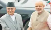  ?? REUTERS FILE ?? Nepal's Prime Minister Khadga Prasad Sharma Oli and his Indian counterpar­t Narendra Modi in 2016.