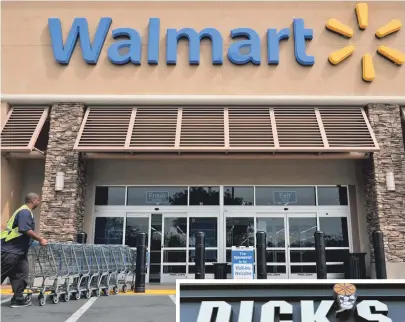  ?? AP FILE PHOTOS ?? FIREARM DEBATE: Retailers Walmart, above, and Dick’s Sporting Goods, right, raised their age limit to purchase guns and ammunition yesterday amid the ongoing gun debate.