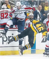  ?? KIRK IRWIN GETTY IMAGES ?? Tom Wilson drew a three-game ban during the playoffs for an illegal check to the head of the Penguins’ Zach Aston-Reese.