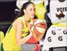  ?? Julio Aguilar / Getty Images ?? Seattle Storm guard Sue Bird shoots a 3-pointer against the Minnesota Lynx on Sept. 27 in Palmetto, Fla.