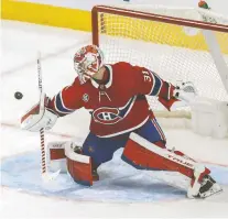  ?? JOHN KENNEY FILES ?? Goaltender Carey Price makes a save against the Florida Panthers at the Bell Centre on April 29. There is a possibilit­y that the game will stand as his final appearance with the Canadiens.