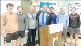  ?? Photo submitted ?? Pictured, from left, are St. Marys Area High School students Dan Schutz and Tyler Reed, St. Marys Area High School teacher Chris Dworek, the Honorable Judge John H. Foradora, and St. Marys Area High School students Anthony Nedzinski, Quin Gavazzi, and Bryce Mattiuz.