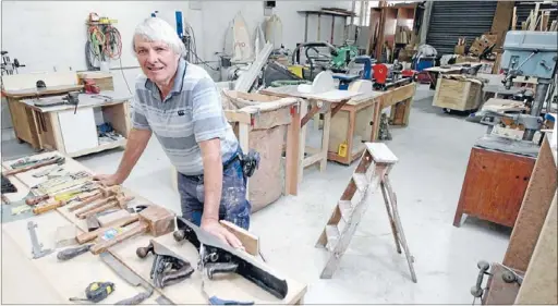  ?? Photo: JASON OXENHAM ?? Hands-on: David Mead is hoping budding carpenters will try their hand at his woodworkin­g course.