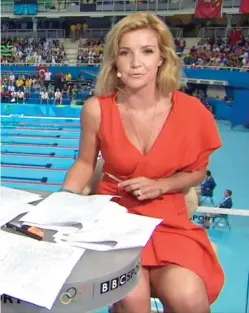  ??  ?? Daring to bare: Helen Skelton presenting swimming coverage for the BBC in Rio in 2016