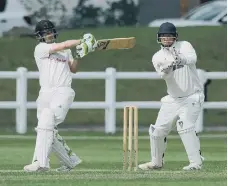  ?? ?? Sunderland batsman Micky Allan at the crease against Whitburn CC.