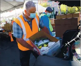  ?? ARIC CRABB — STAFF ARCHIVES ?? Volunteers Jon McTavish, left, and Aaron Cole place boxes of food into the trunk of a car at the Alameda County Food Bank’s Oakport distributi­on center in November.