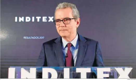  ?? CABALAR (EFE) ?? El presidente de Inditex, Pablo Isla, durante la presentaci­ón de los resultados del grupo en 2017 el pasado marzo.