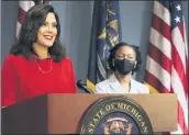  ?? MICHIGAN OFFICE OF THE GOVERNOR VIA AP FILE ?? Gov. Gretchen Whitmer addresses the state during a speech in Lansing.