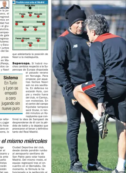  ??  ?? PREPARATIV­OS. Sampaoli y Lillo dialogan en la sesión de ayer.