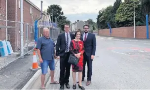  ??  ?? Llanelli MP Nia Griffith at the Capel Isaf Road junction with councillor Rob Evans, Llanelli AM Lee Waters and councillor Rob James.